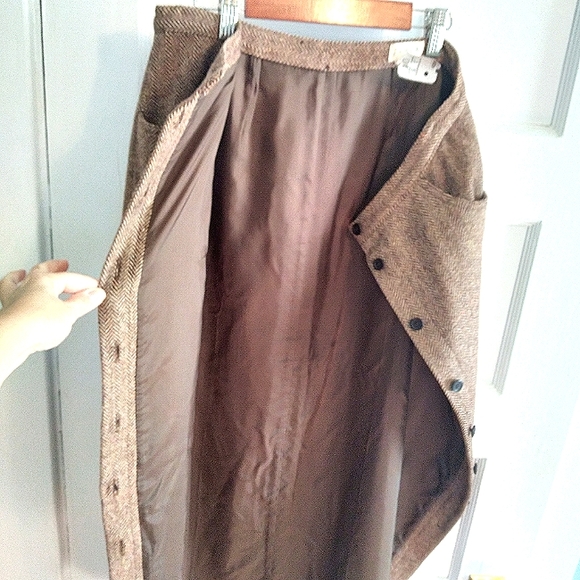 VTG 90s J. Crew Wool Tweed Herringbone Brown Skirt - m - Picture 7 of 9
